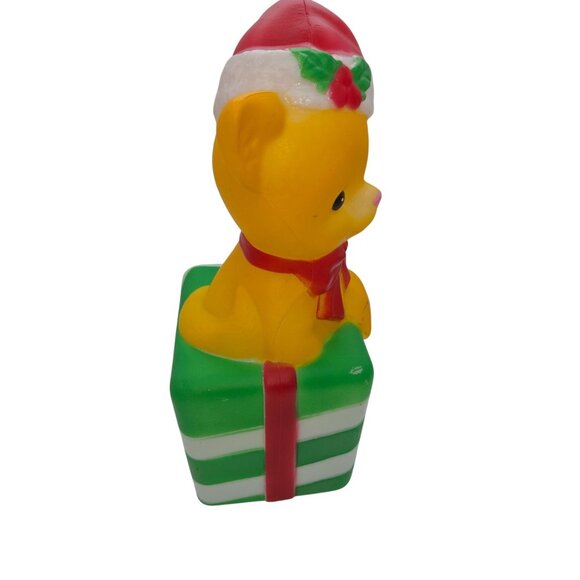 Christmas Cat in Gift Box Lighted LED 11" Indoor Blow Mold Holiday Time - Picture 4 of 5